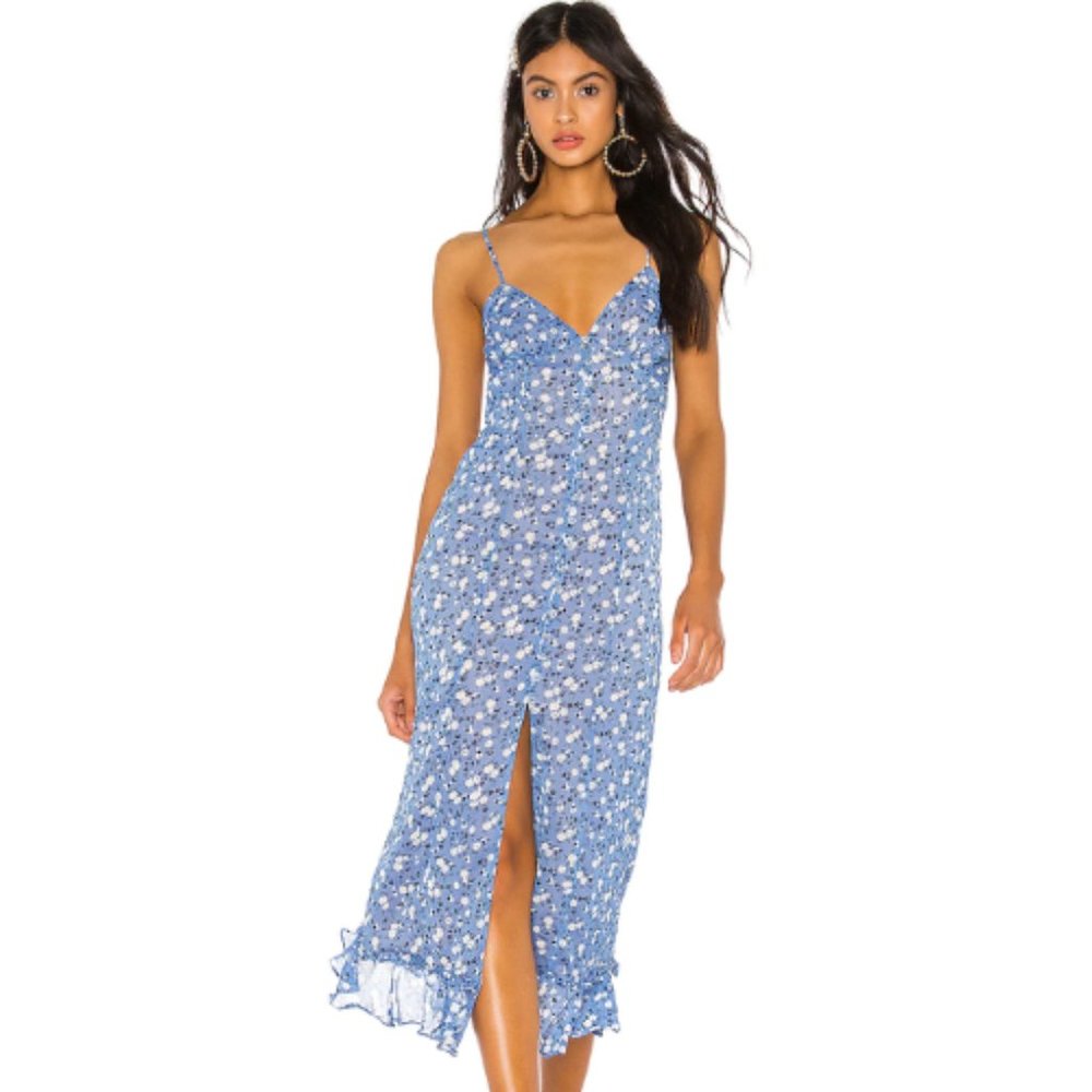 MAJORELLE Quincy Midi Dress in Blue Ditsy Size Small